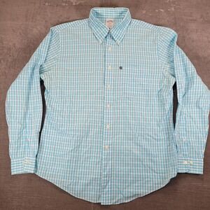Brooks Brothers 346 Slim Fit Mens‎ L Blue White Checkered Preppy Shirt